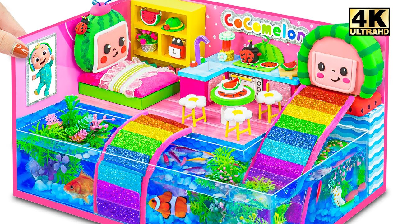 DIY Idea Build CoComelon Toy House has Aquarium, Rainbow Slide from Cardboard - DIY Miniature House