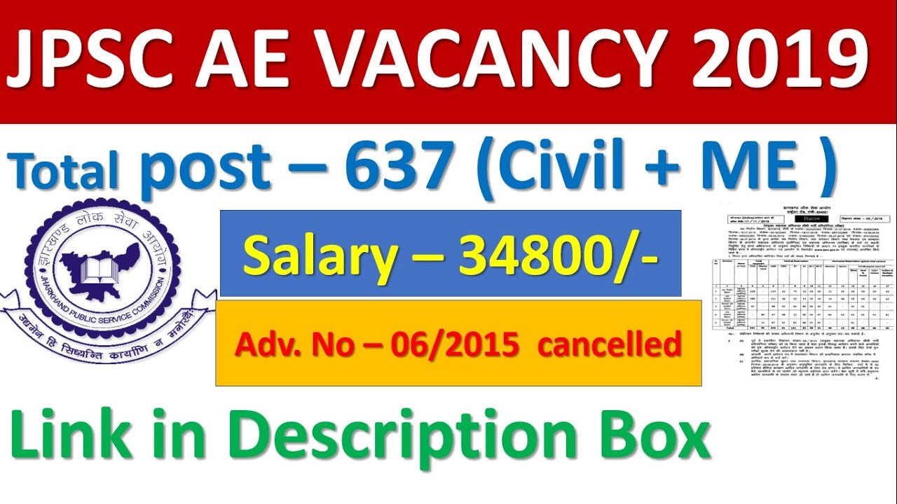 JPSC AE VACANCY 2019 For CIVIL & ME Students ll Full Advertisment and syllabus in description box