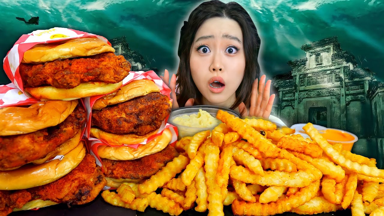 The Haunted City Under LAKE LANIER - Carolina Reaper Pepper Fried Chicken Sandwiches Mukbang