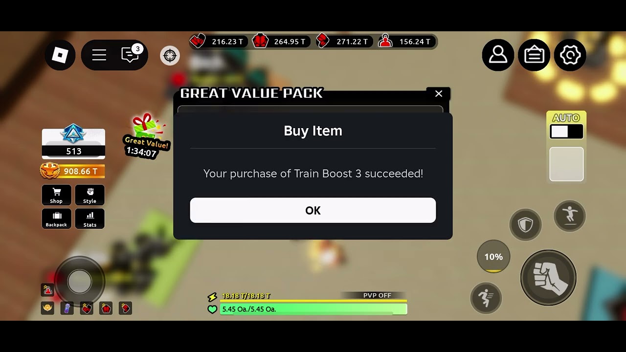 Reaching Qa. strength in roblox train to fight