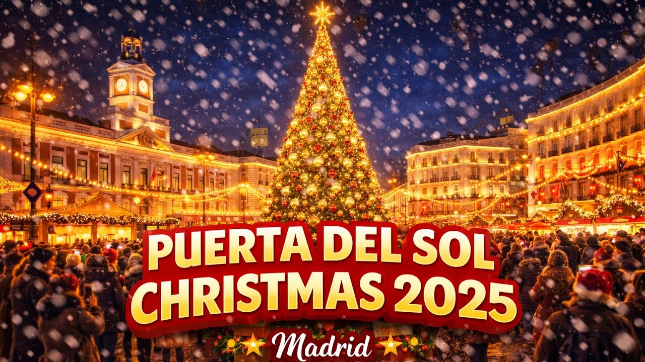 4K MADRID WALKING PUERTA DEL SOL CHRISTMAS LIGHTS & TREE | MADRID NIGHT STROLL 2025 ✨🎄