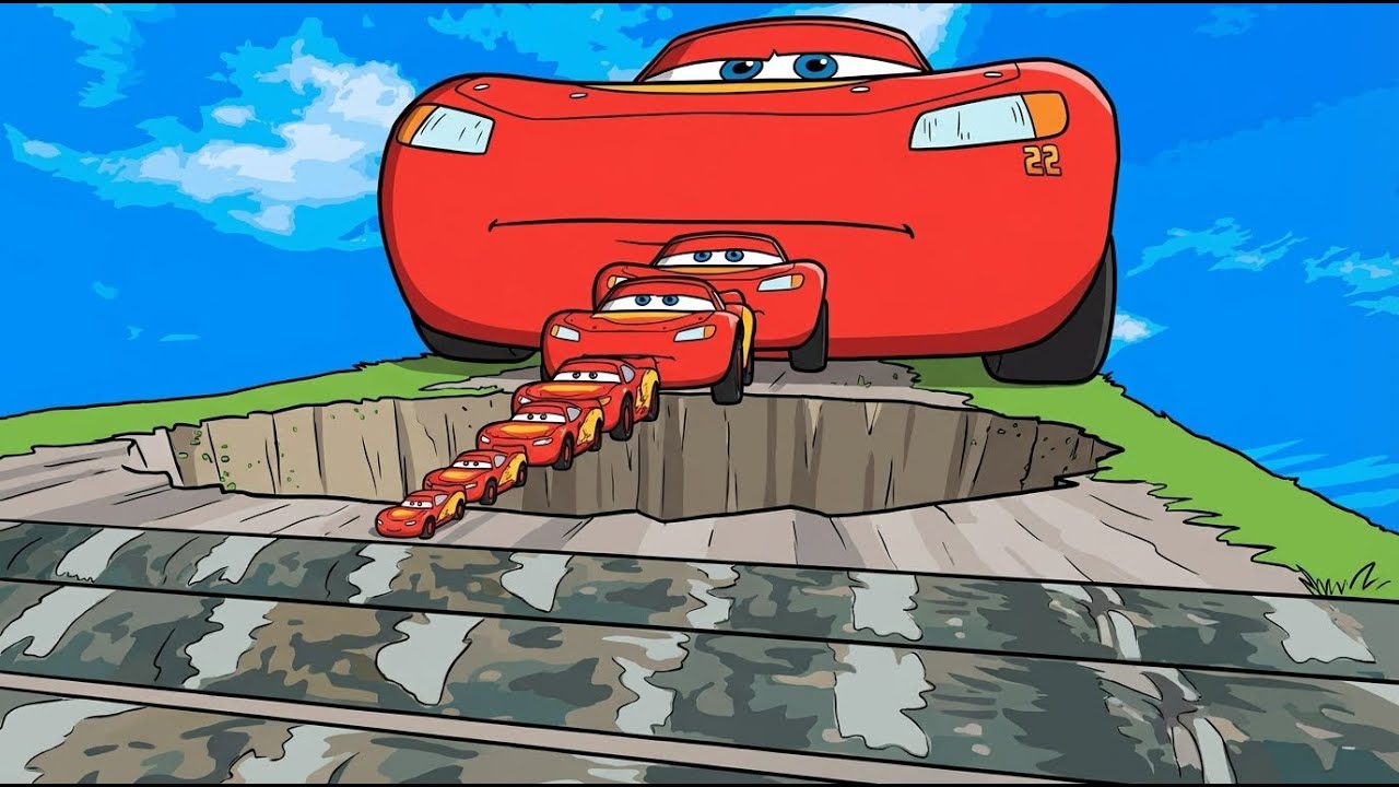 Перевозка машинок и фруктов Pixar с помощью цветных машинок и тракторов Thomas Train vs McQueen v...