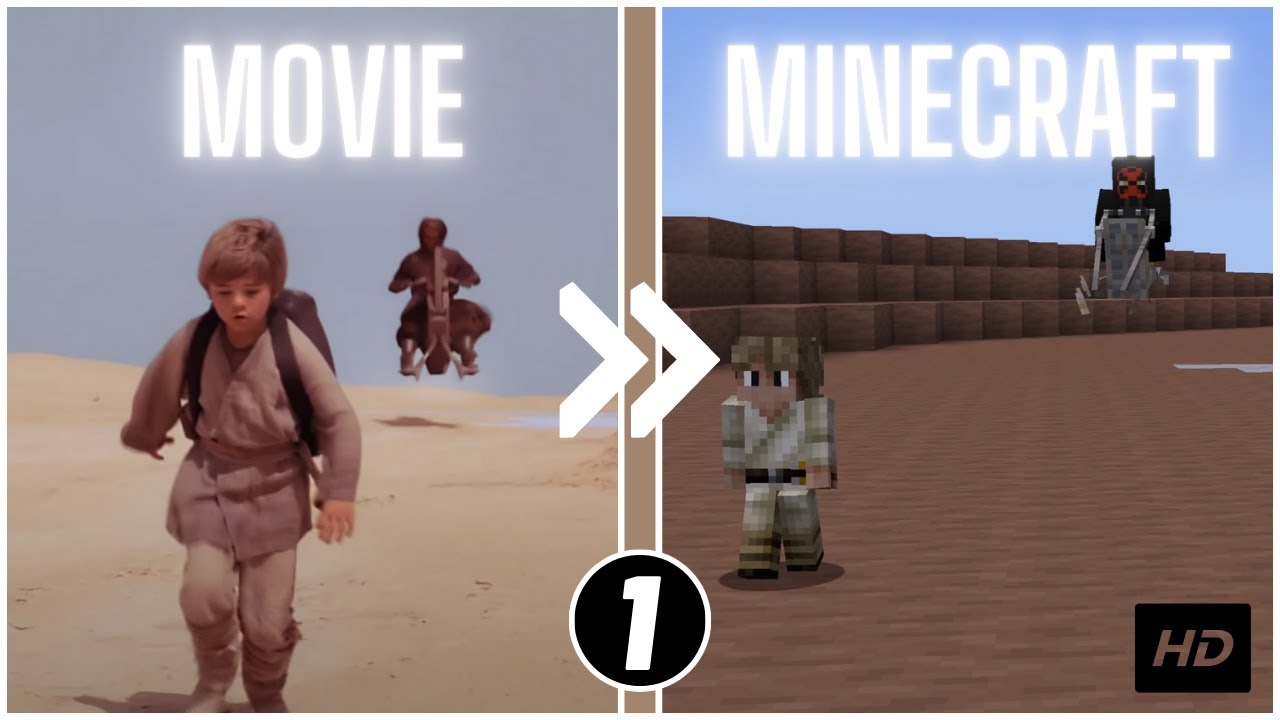 Minecraft Star Wars - The Phantom Menace. Escape Tatooine (Qui-Gon Vs Darth Maul). 4K HD.