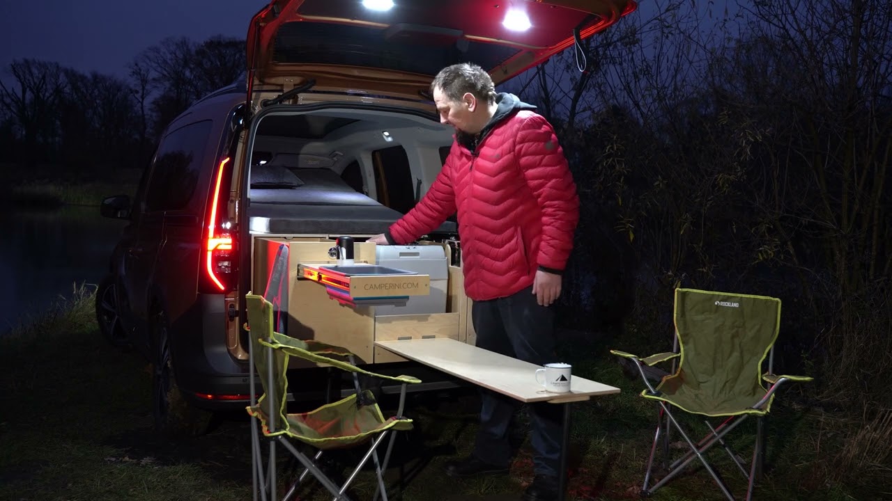 VW CADDY CAMPER PAN AMERCINA + CAMPING BOX CAMPER VAN BOX KEMPINGOWY - CAMPERINI MAXI.