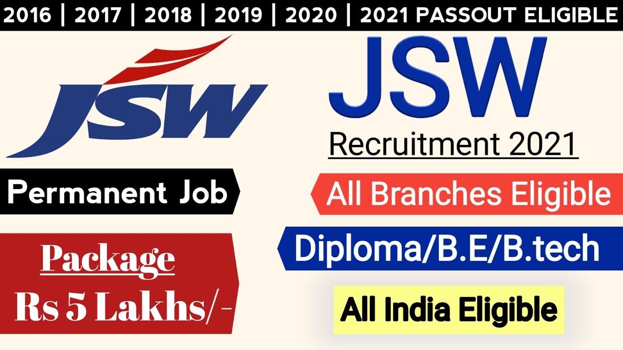 JSW Recruitment 2021 | All Branch Eligible | Diploma/BE/B.tech| Jsw Jobs 2021 | Diploma Vacancy 2021