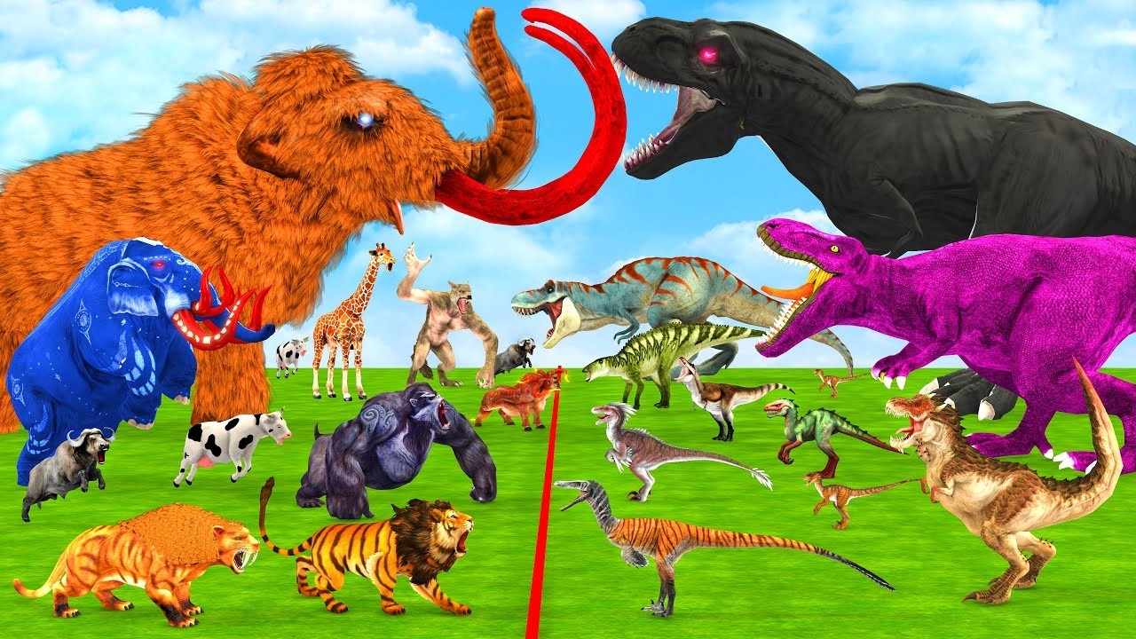 The Ultimate Battle 40 Wild Animals Mammals vs GIGA T-REX Dinosau Epic Run Zigzag Down Course
