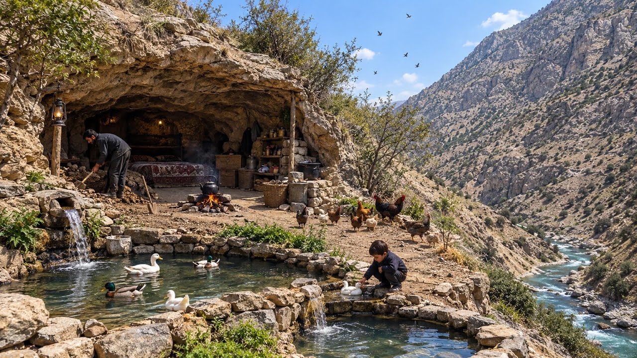 Cave Dwelling in the Zagros Mountains | A Nomadic Man Rebuilds a Mountain Shelter