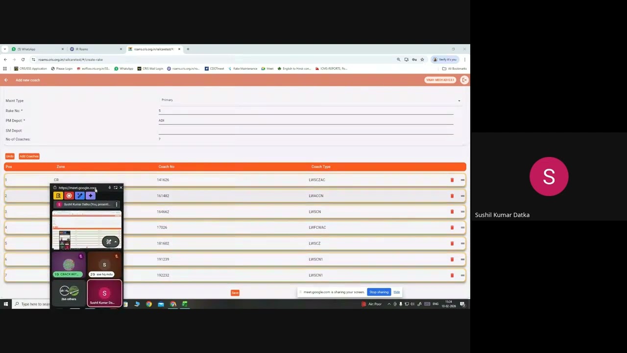Migration of Rake Maintenance Module from CMM to Rail Care Application 10.02.2026