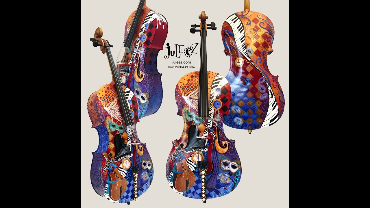 Hand Painted 4/4 Cello, Colorful Musical Instrument By Juleez
