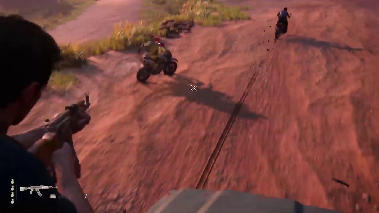 Uncharted 4 the thiefs end( a great motorcycle chase and a lot of gunfire)ps5