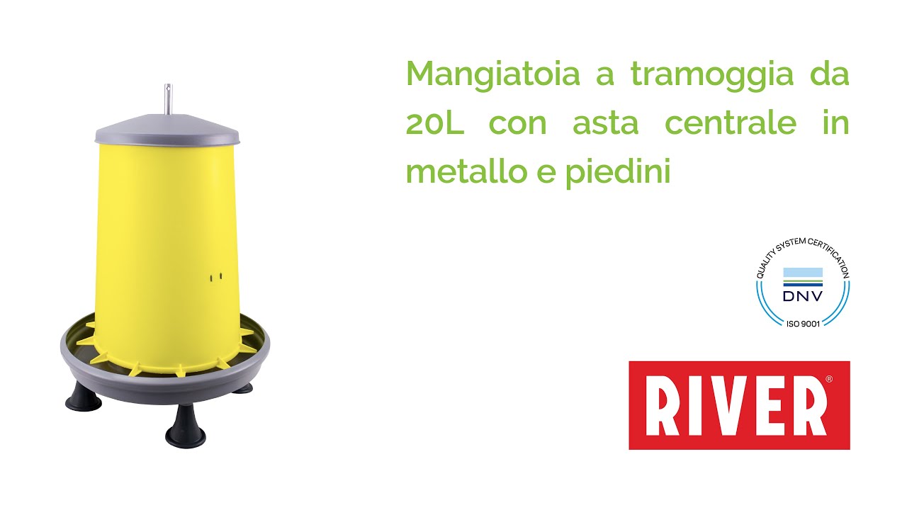 Mangiatoia a tramoggia da 20L con asta centrale in metallo e piedini