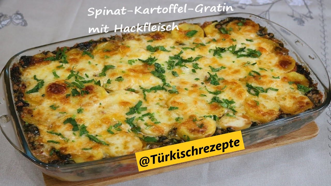 Spinat Kartoffel Gratin mit Hackfleisch - Ein sehr einfaches und sehr schnelles Rezept