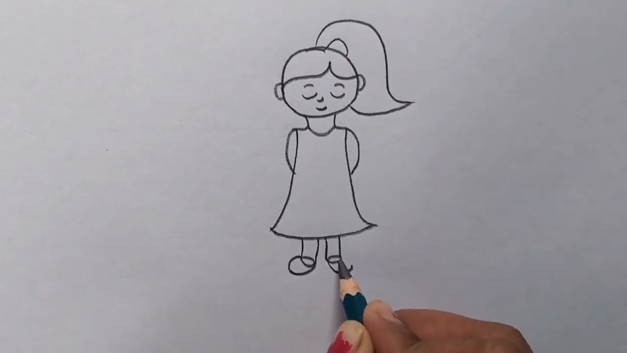 Drawing of cute girl step by step for Biginner pencil skech Tutorial 