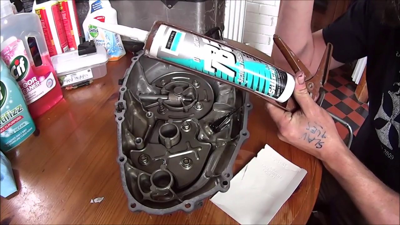 Using silicone sealant as a gasket on a motorbike.