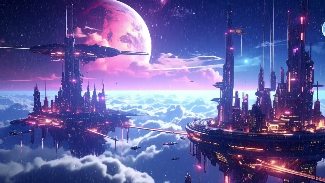 Cyberpunk Cloud City in the Rain ☔ | Soothing Ambience  for Relaxing, Studying, and Sleeping