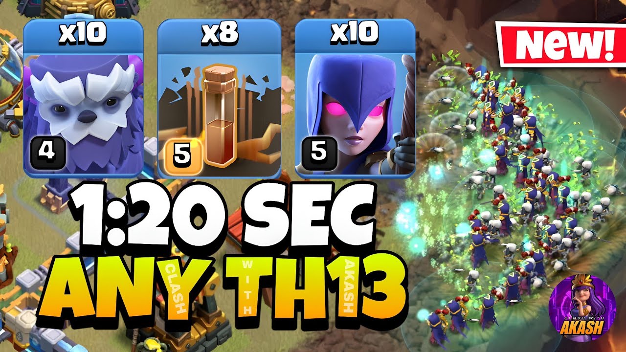 Th13 Yeti Witch Attack With 8 Earthquake Spell !! Best Th13 Attack Strategy in Clash of Clans 🔥
