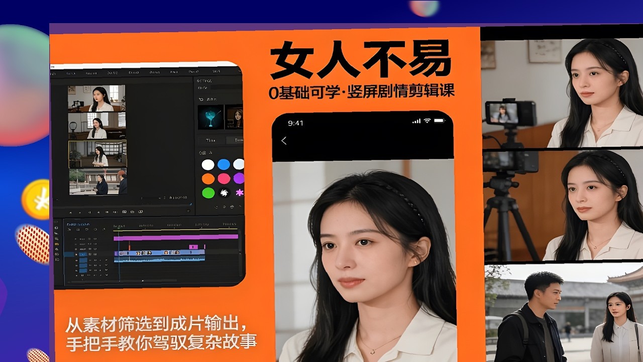竖屏剧情剪辑实战课程，《女人不易》题材教学，零基础手把手驾驭复杂故事