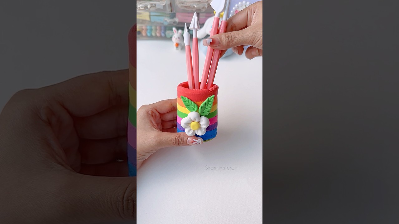 DIY clay pen holder idea #craft #diy #art#youtubeshorts #shorts