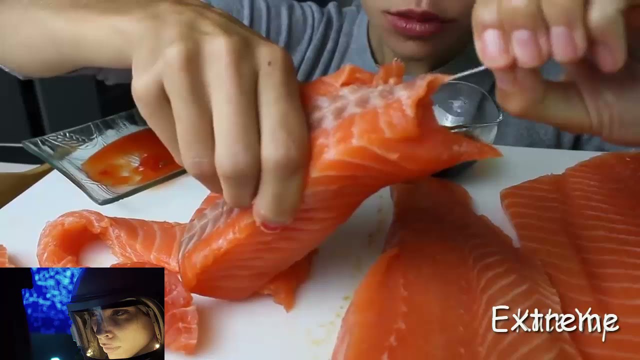 BIG ASMR SALMONS !!!!! BIG BITES _ SAVAGE EATING ! wooOOooww