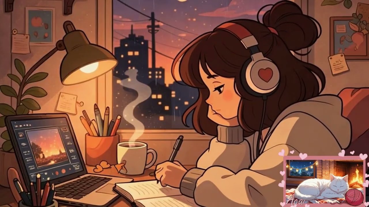 Calm Lofi Beats 🎶 Soft Rain On The Window ☔ Study 📚 Relax ☕ Pet Cam 🐈