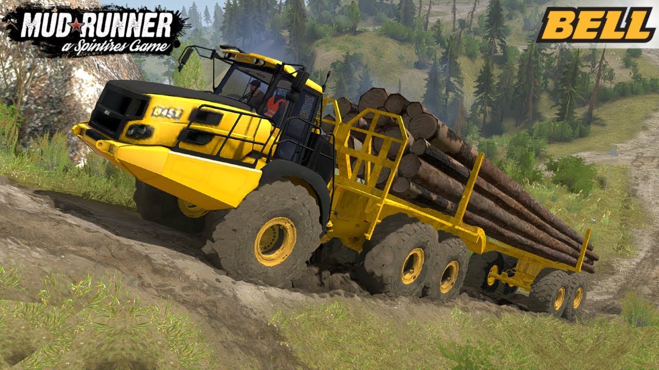 Spintires: MudRunner - BELL B45E LOGGING TRUCK Difficult Road over the Hills
