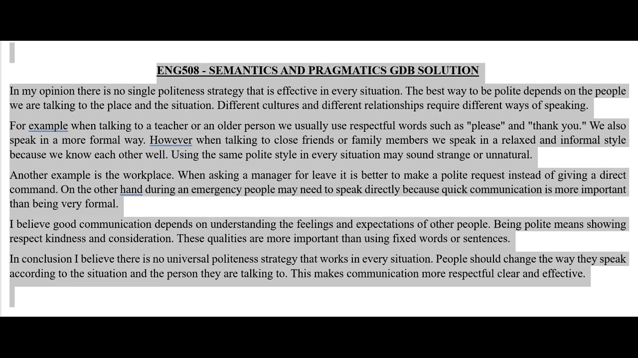 ENG508 GDB 1 Solution 2026 | Pragmatics | Virtual University