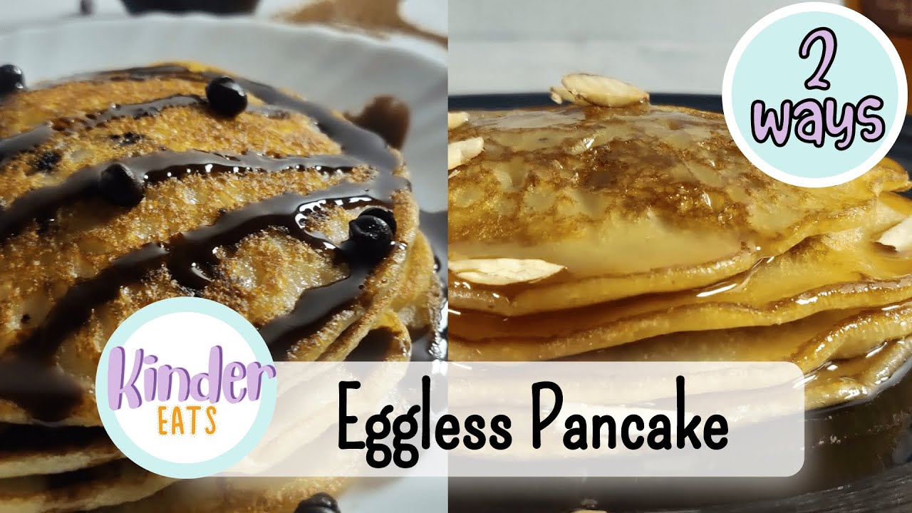 Best Eggless Pancake | Easy and Quick| Almond | Choco chip | Breakfast recipe | Kinder Eats