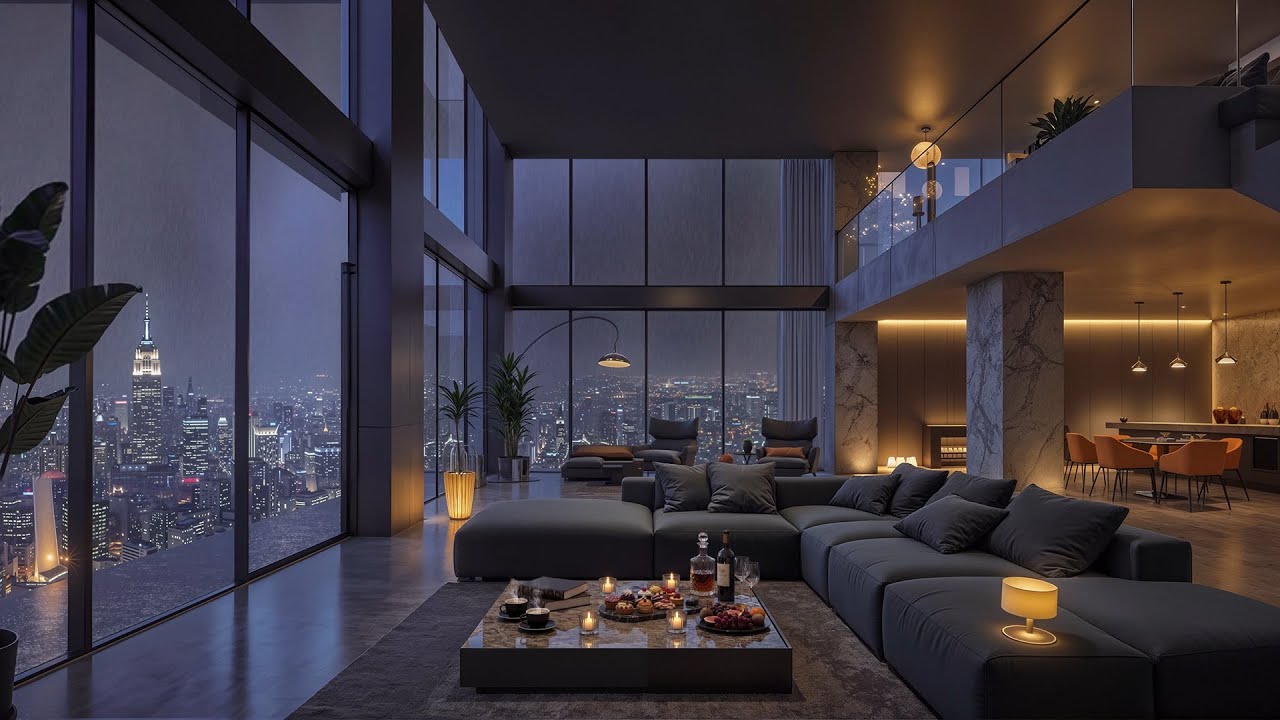 Rainy Night Jazz | Cozy Apartment Ambience with Gentle Jazz Background Music for Work, Study & Relax