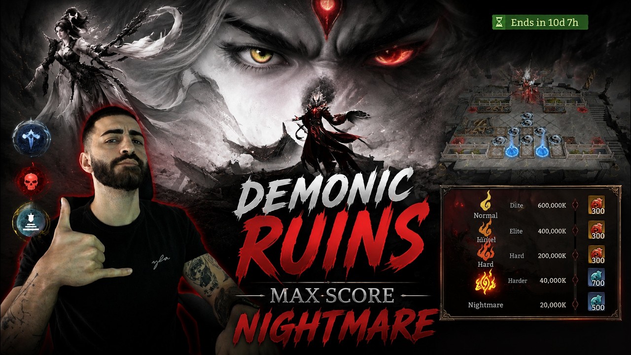 Demonic Ruins MAX SCORE Nightmare Mode | Easy Full Guide & Timings | Watcher of Realms