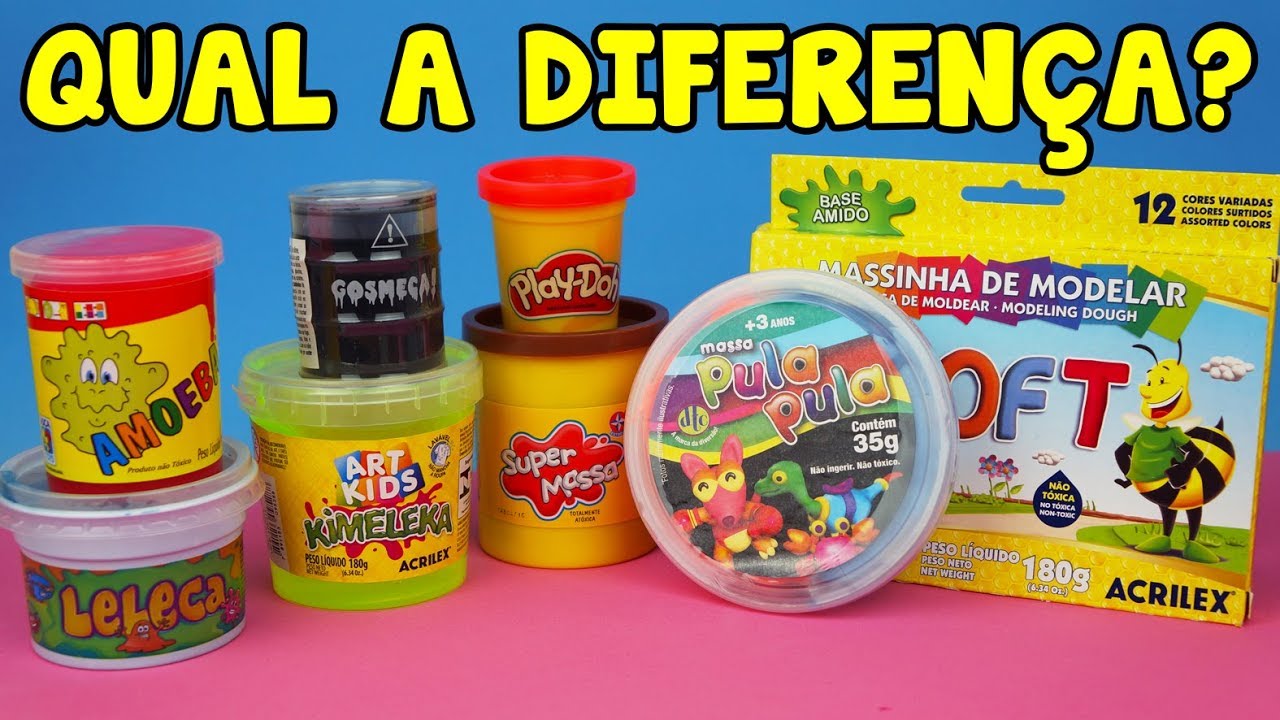 Diferença AMOEBA, LELECA, GOSMECA, KIMELEKA, MASSINHA PULA-PULA, PLAY-DOH, SUPER MASSA