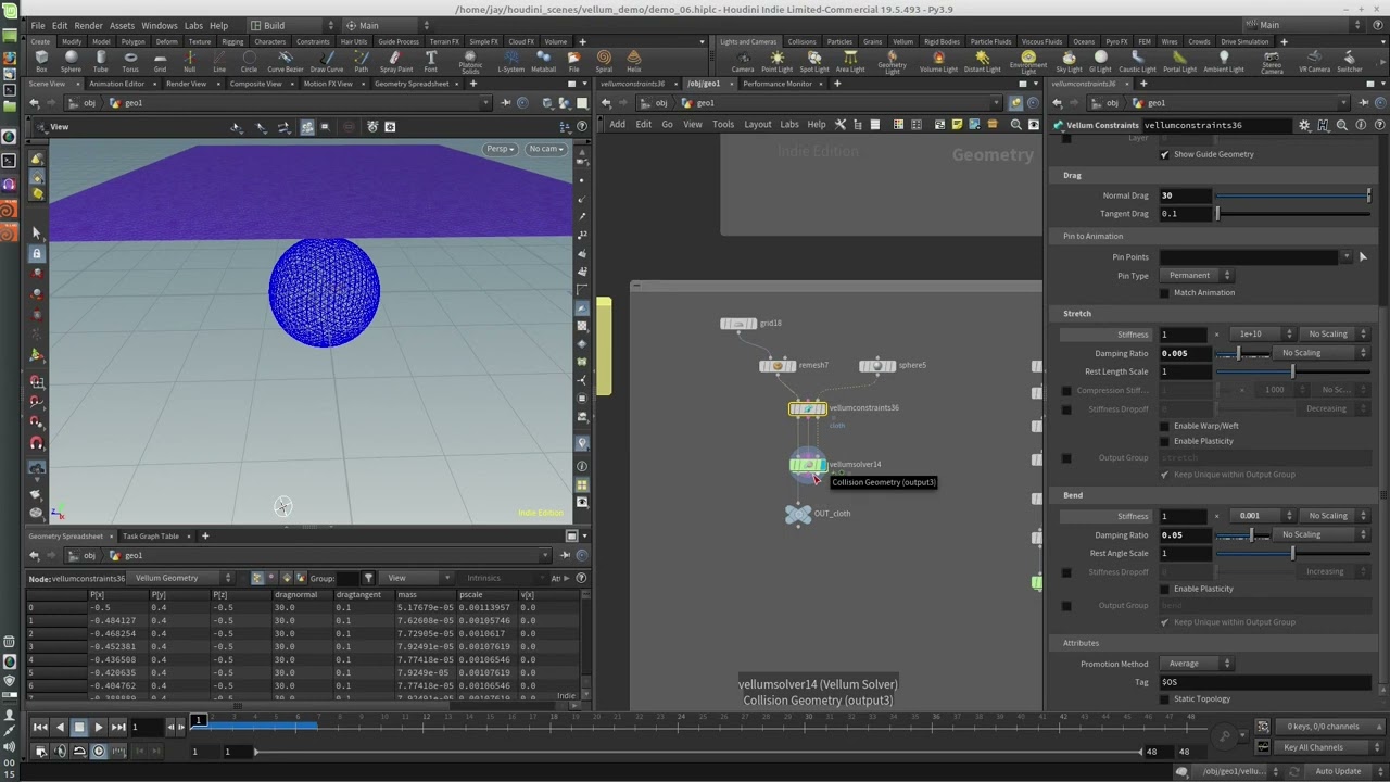 Houdini Vellum 05: Solver settings and wedging [한국어]