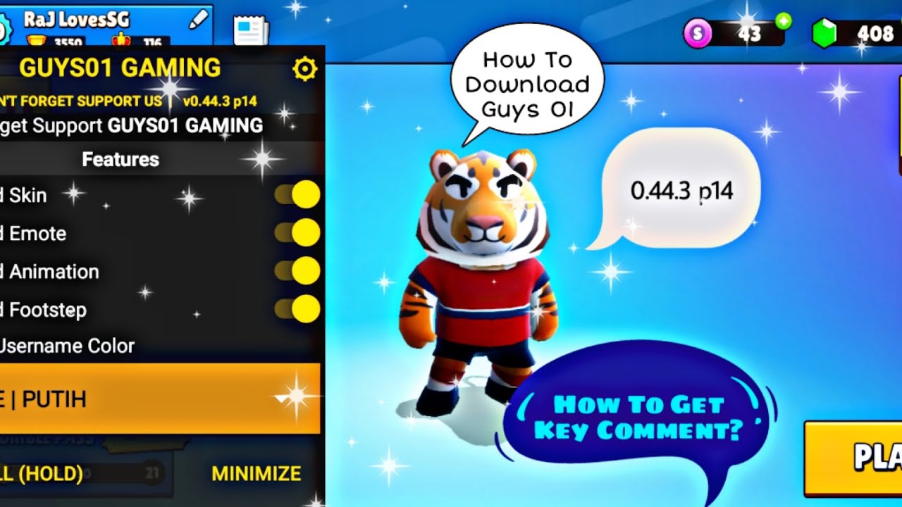How To Download Guys01 0.44.3 p14? How To get Key comment? Full Tutorial | Stumble Guys