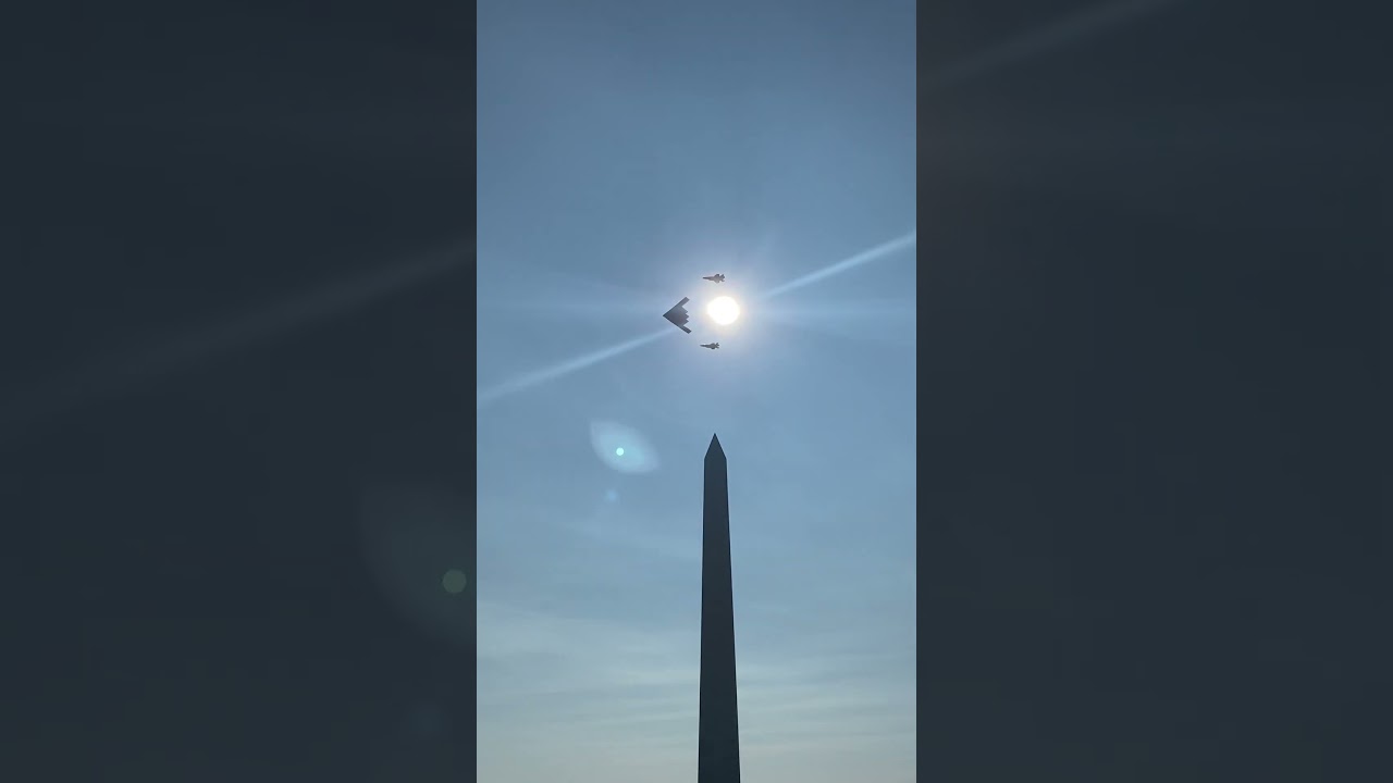 B-2 Bomber Flyover Washington, DC with Washington Monument on US 250th Birthday
