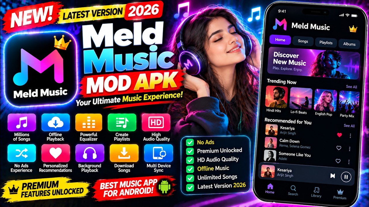 Meld Music Mod APK 2026 🎵🔥 | Music App Premium Unlocked ADS FREE | TechnicalATG Mod apks Latest New