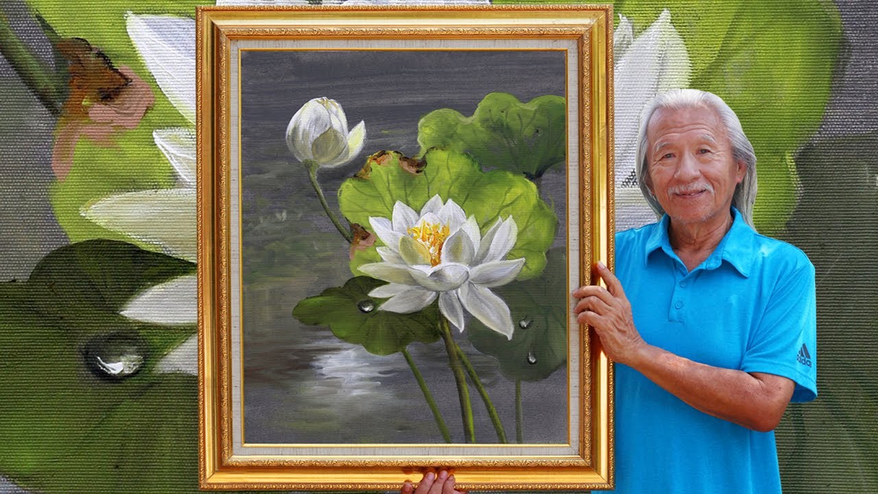 15 minute hack LOTUS PAINTING EASY BEGINNER Tutorial Ölmalerei simple pond water reflection painting