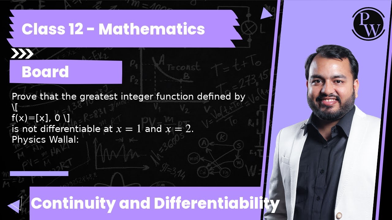 Prove that the greatest integer function defined by

    f(x)=[x], 0x3

is not differentiable at ...