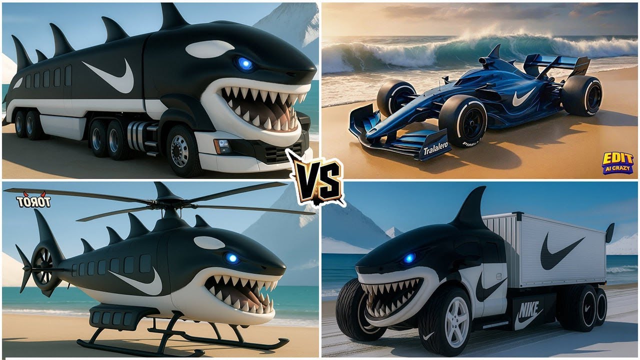 SIGMA BOY x BRAINROT EXTINCTION RACING Shark Bus vs Shark F1 Car vs Shark Helicopter vs Shark Truck