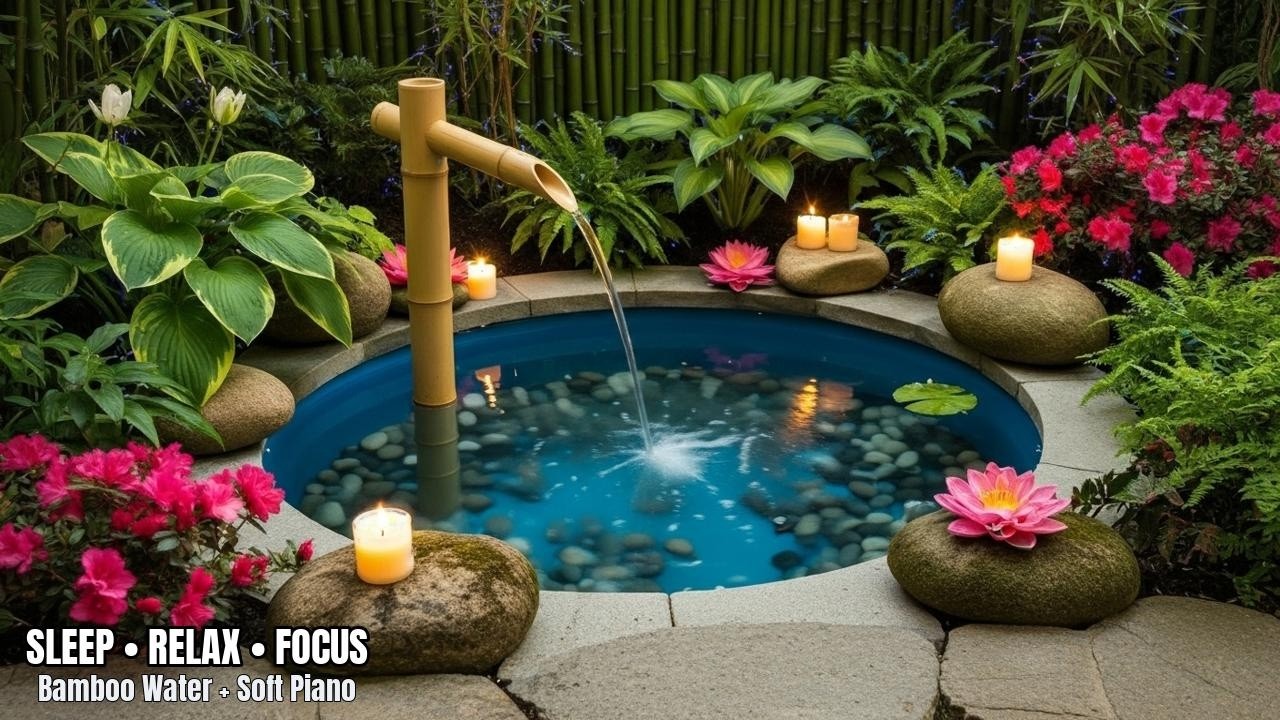 Spa Relaxation Soundscape: Bamboo Water + Soft Piano for Stress Relief • Live Soundscape