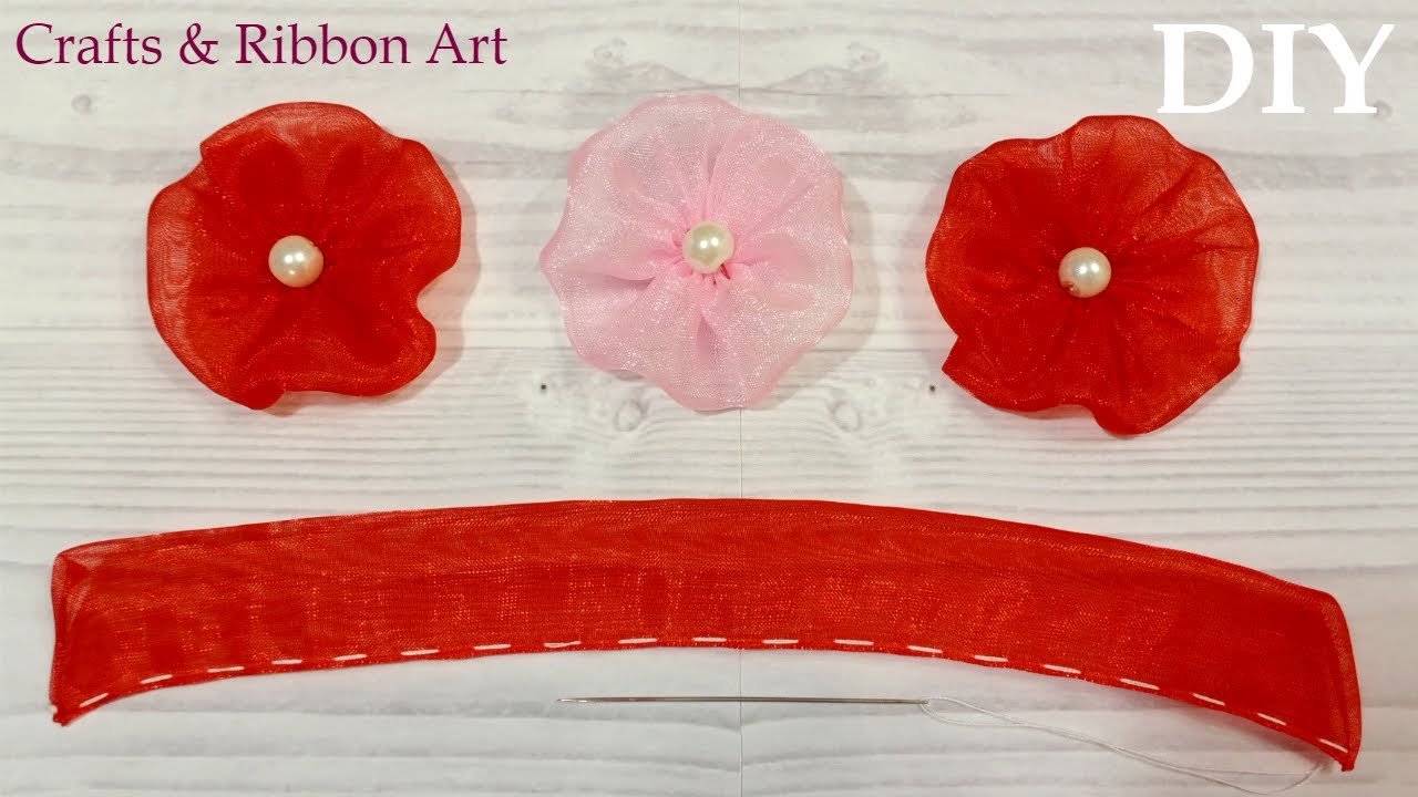 Easy Organza Flower Making/ Amazing Ribbon Flower Work/ Sewing Hacks/Hand Embroidery Flowers #16