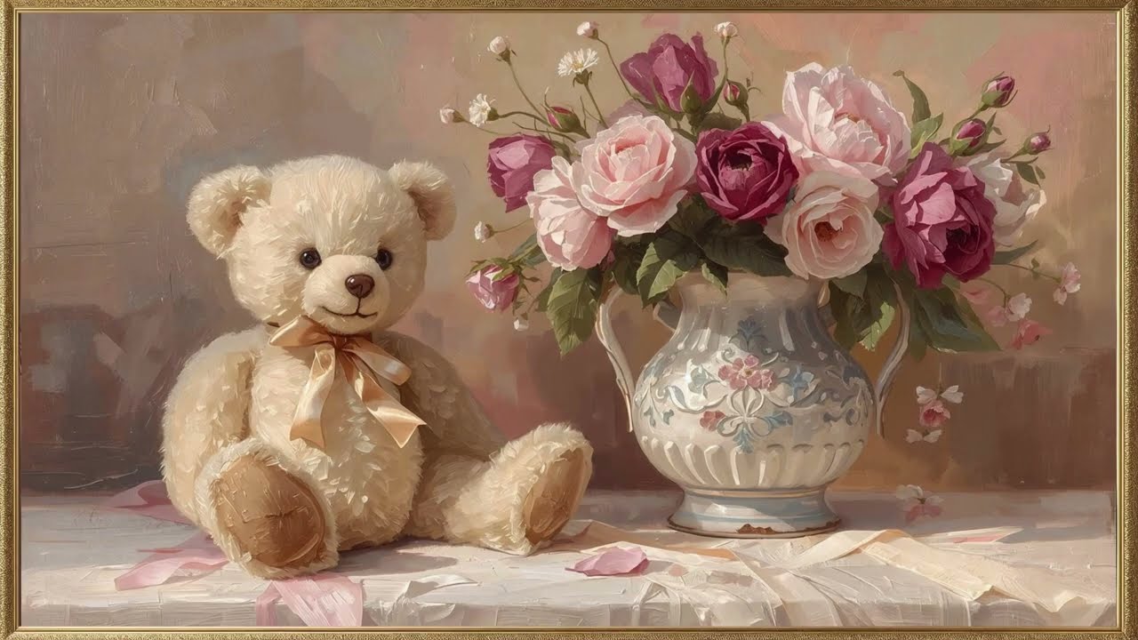 Teddy Bear & Roses Valentine Frame TV Art 4K | Valentine's Day Samsung Frame TV Romantic Screensaver