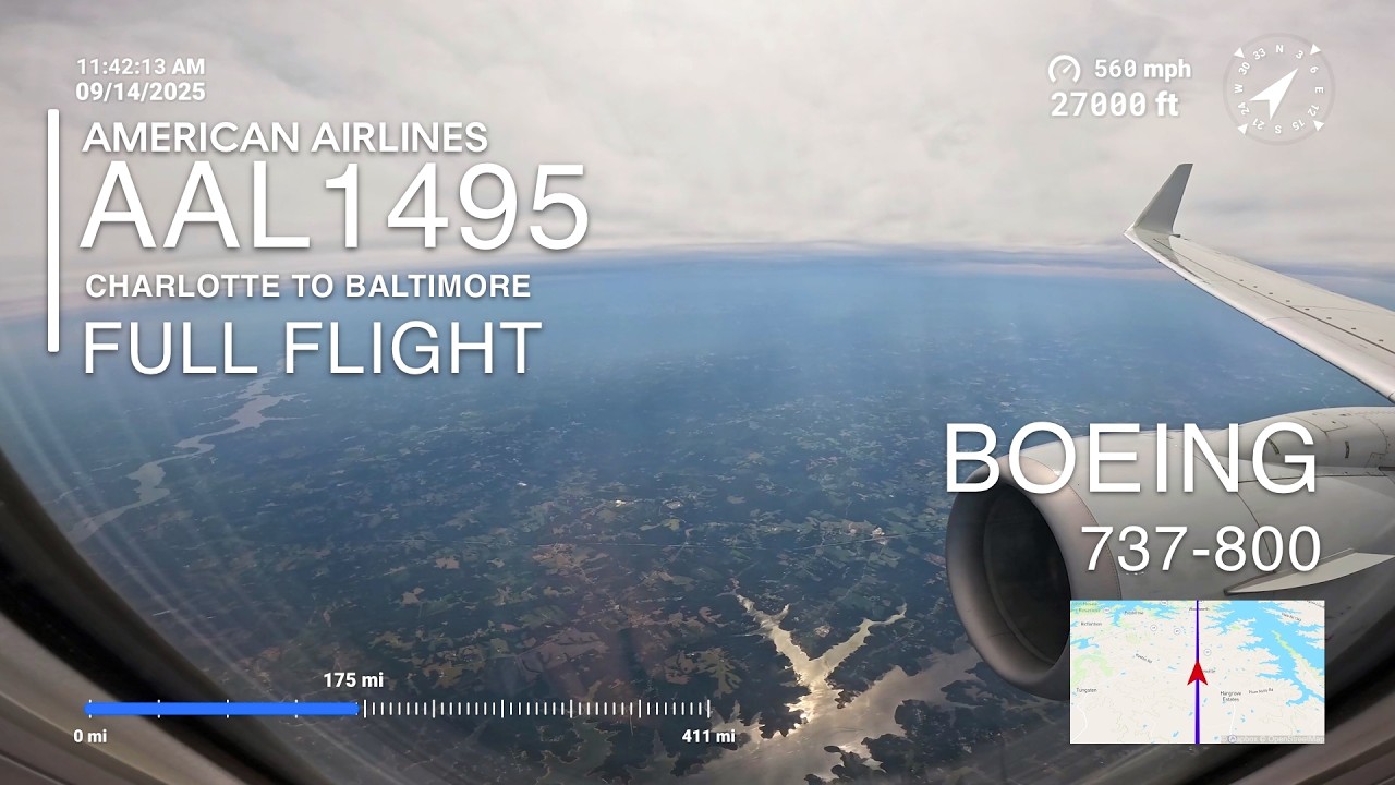 FULL FLIGHT [4K]: Charlotte to Baltimore  | American Airlines AA1495 - Boeing 737-800 - CLT to BWI