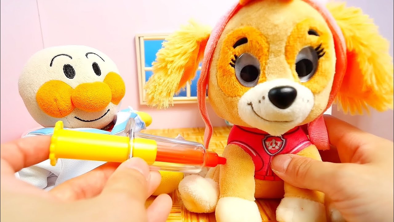 パウパトロール 注射でウイルスをやっつけよう！アンパンマン先生に予防接種してもらうよ！