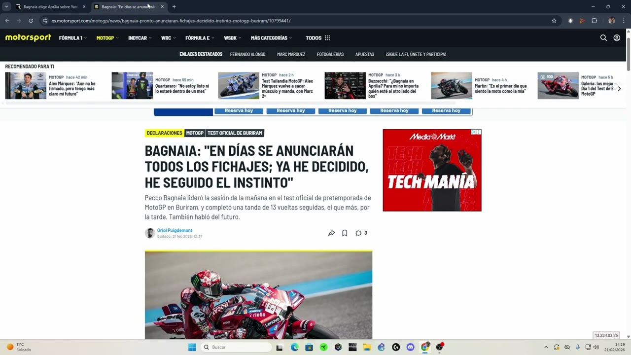 ¡BAGNAIA A APRILIA EN 2027!  Rumor BOMBA + Sus test en Buriram