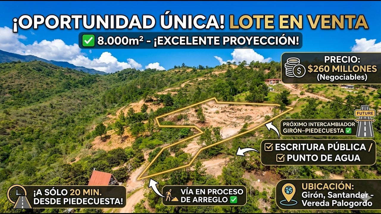 VENDO HERMOSO LOTE DE 8000m2 EN EL MUNICIPIO DE GIRÓN EN LA VEREDA PALOGORDO