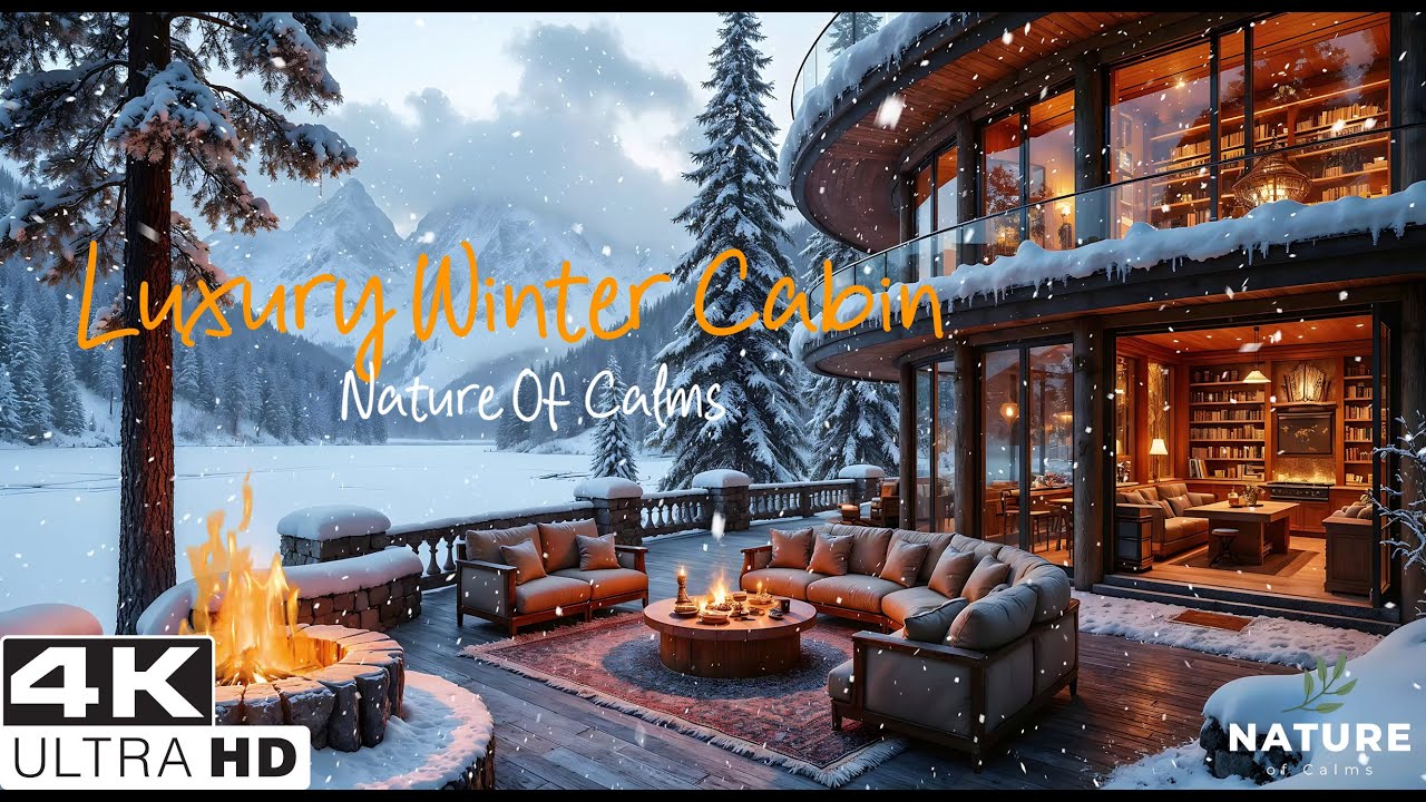 Luxury Winter Cabin in the Mountains ❄️ Cozy Fireplace & Snowfall Ambience 4K