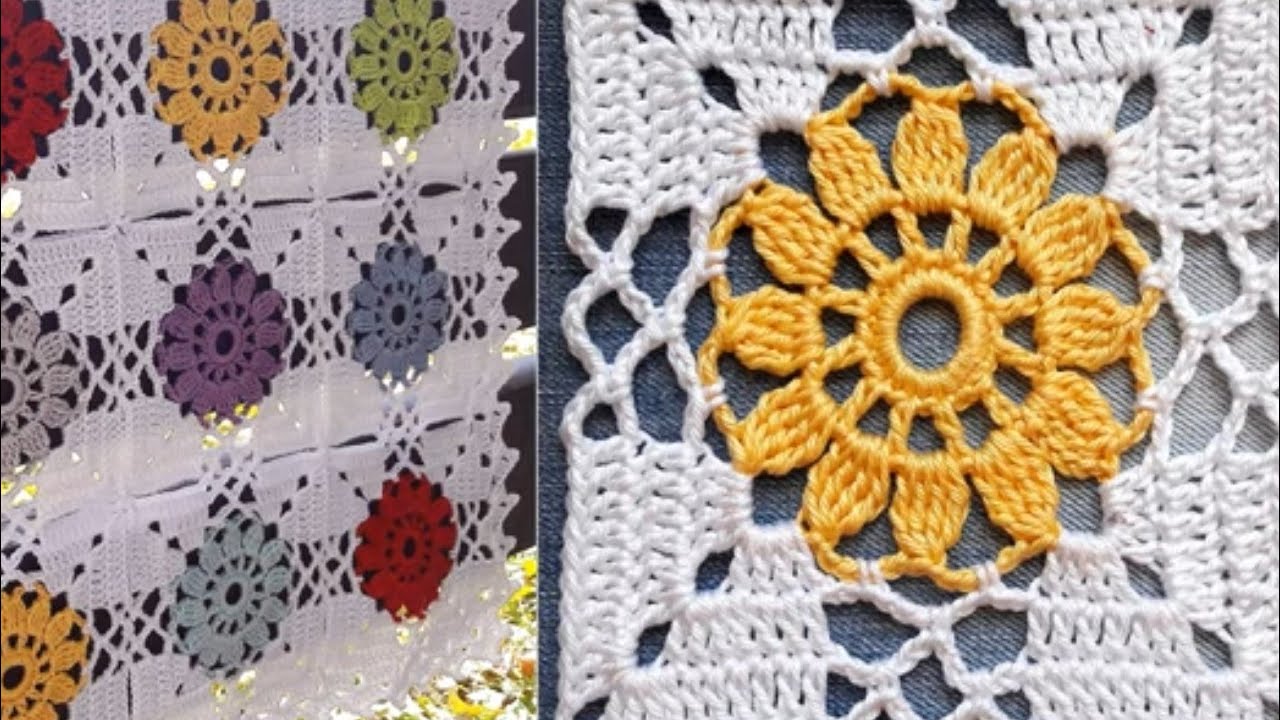 CROCHET EASY Crochet Granny Square Motif #2 مربع جرانى بداخله ورده