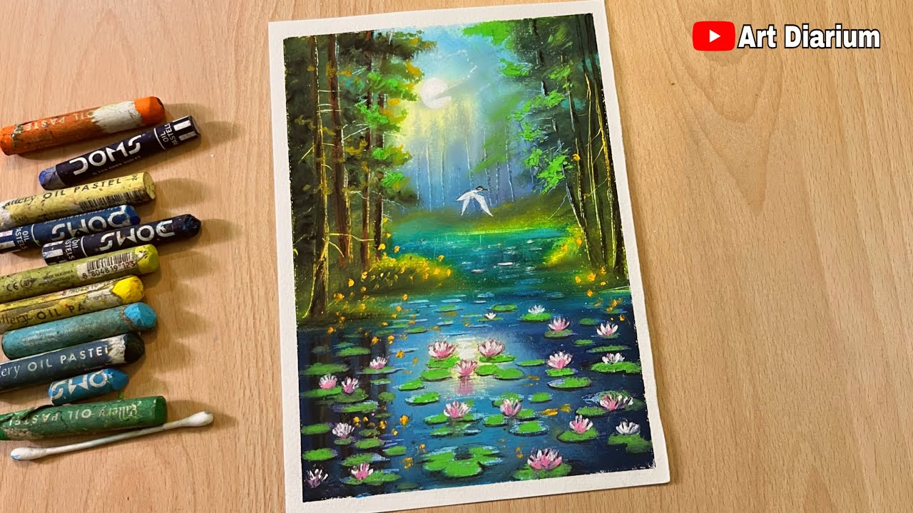 Best Oil Pastel Drawing for beginners- Water Lily Pads