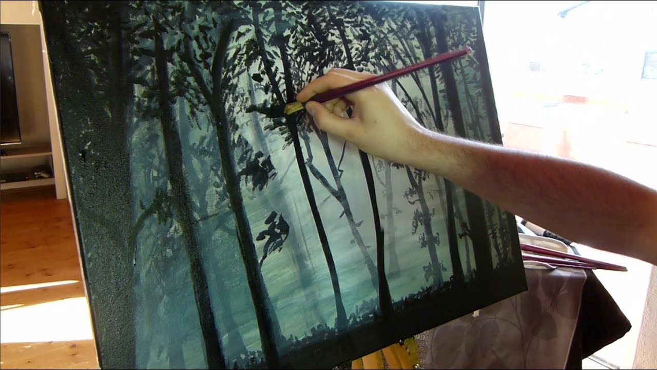 [ASMR] Painting Nebulous Woods - heavy brush sounds - no talking