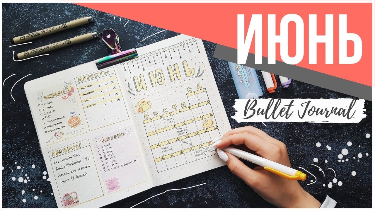 ОФОРМЛЕНИЕ ЕЖЕДНЕВНИКА ИЮНЬ 2019 || BULLET JOURNAL JUNE || Миша Пишет