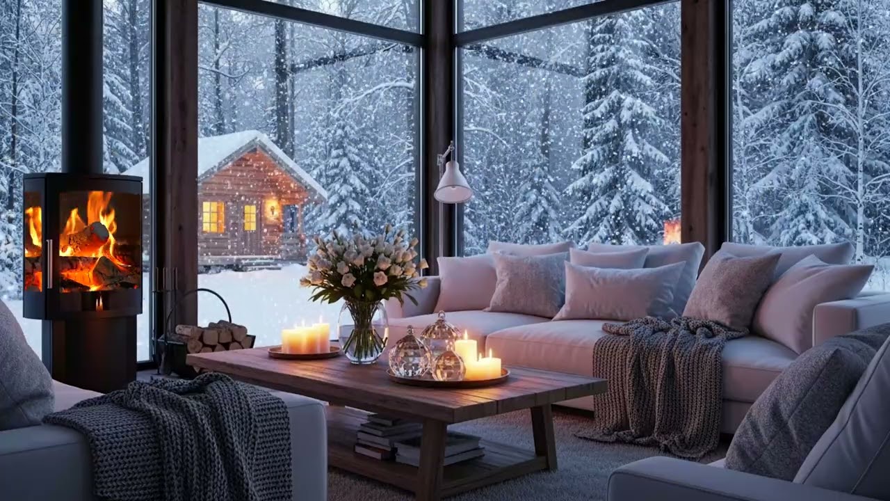Winter Piano Fireplace Ambience | Relaxing Music for Reading